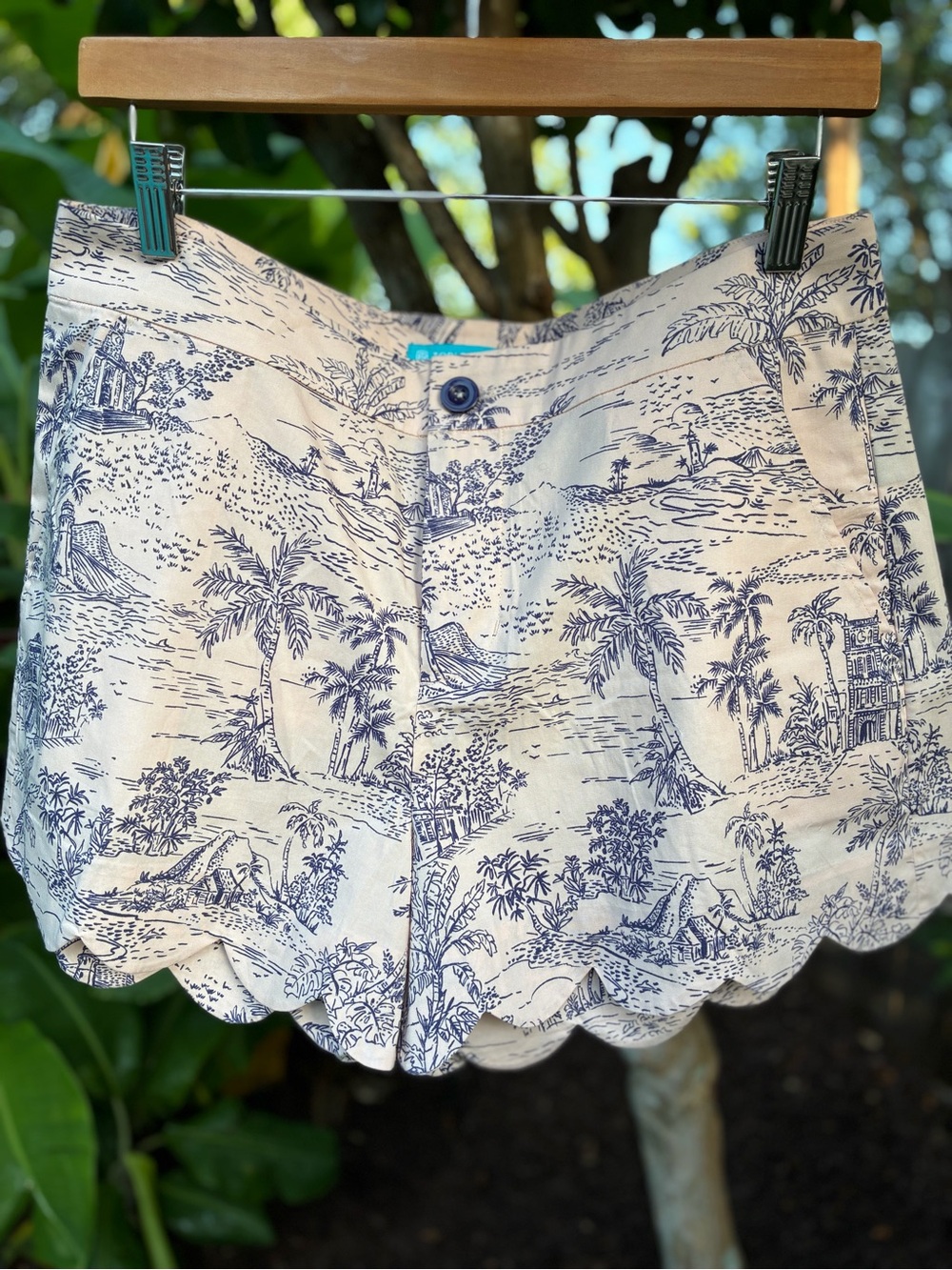 TORI RICHARD Toile Tropical Print Pink Navy Scallop Hem Size 10